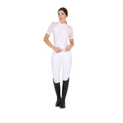 Equestro Women's Competition Polo Shirt in Stretch Tulle With Zip