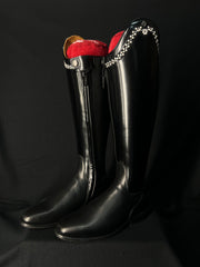 DeNiro Bellini Custom Dressage Boots Wrat & Brushed Black with Pearls and Crystals - In Stock