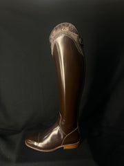 DeNiro S2601 Custom Dressage Boots Brushed Po Fondente w/ Roseto Brown and Lame Argento