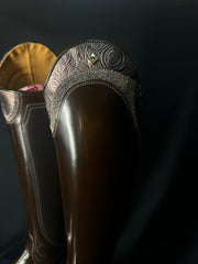 DeNiro S2601 Custom Dressage Boots Brushed Po Fondente w/ Roseto Brown and Lame Argento
