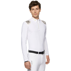 Mens R-Evo Epaulet L/S Zip Competition Polo White