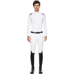 Mens R-Evo Epaulet L/S Zip Competition Polo White