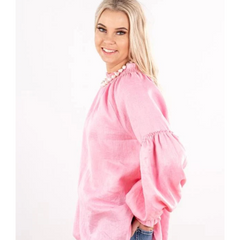 LC32 Baby Pink Linen Gathered Sleeve Shirt
