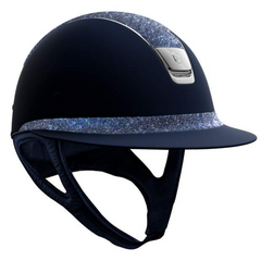 Miss Shield Blue Shadowmatt Crystal Fabric Swarovski Paradise Top and Frontal Band Chrome Silver Trim and Blazon
