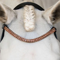 Lumiere Solitaire Crystal Browband in Rose Gold (Black Leather)