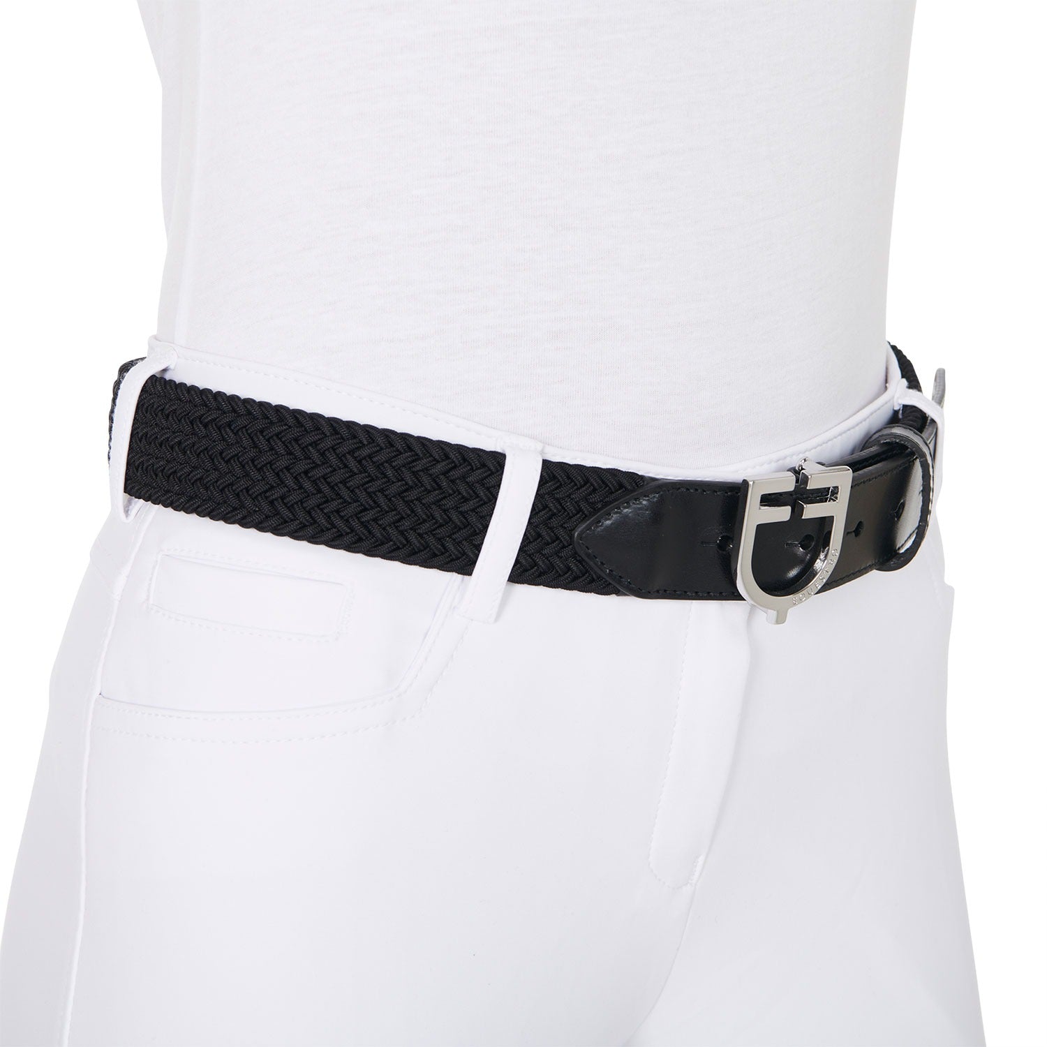 Equestro Leather Elastic belt with Logoed Buckle