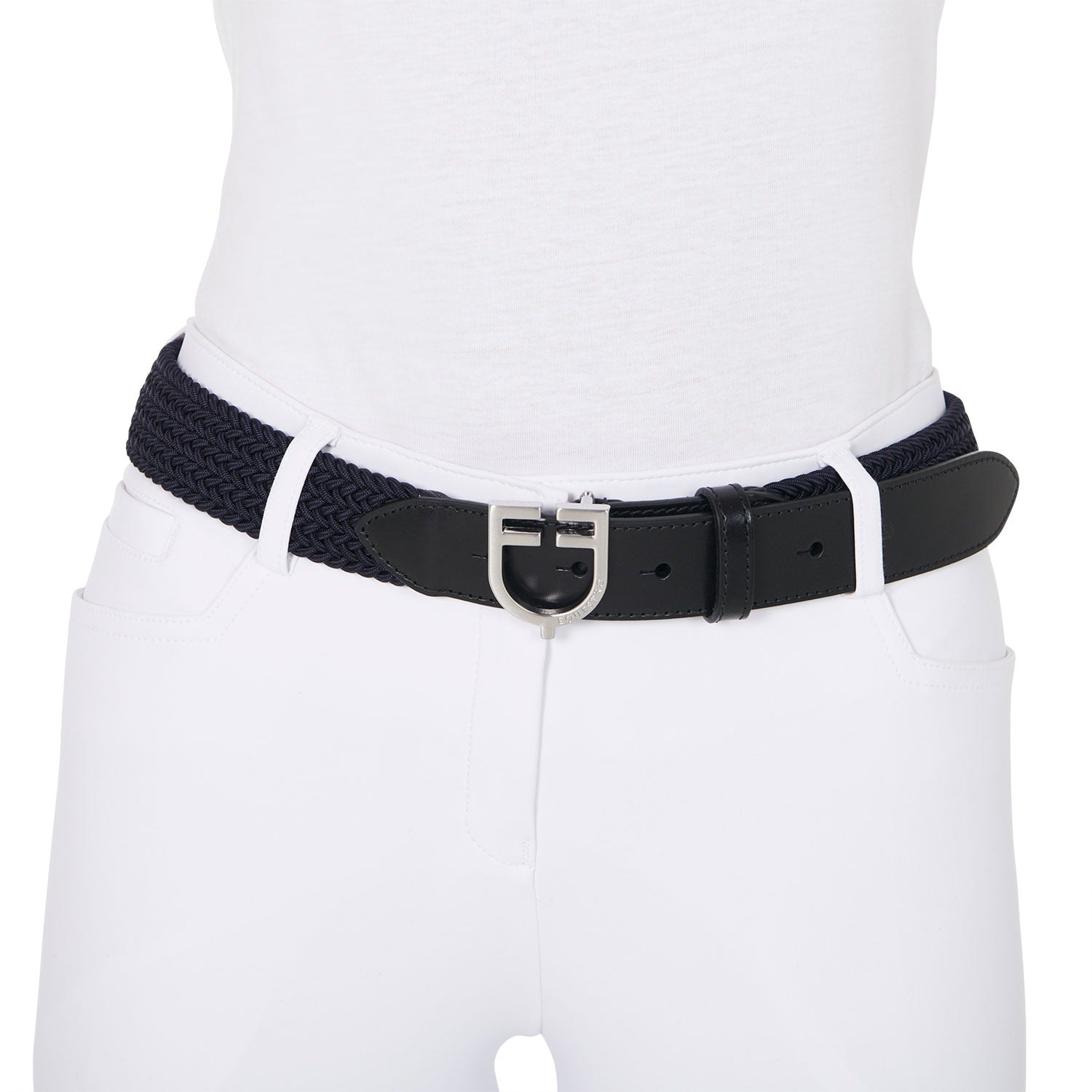 Equestro Leather Elastic belt with Logoed Buckle