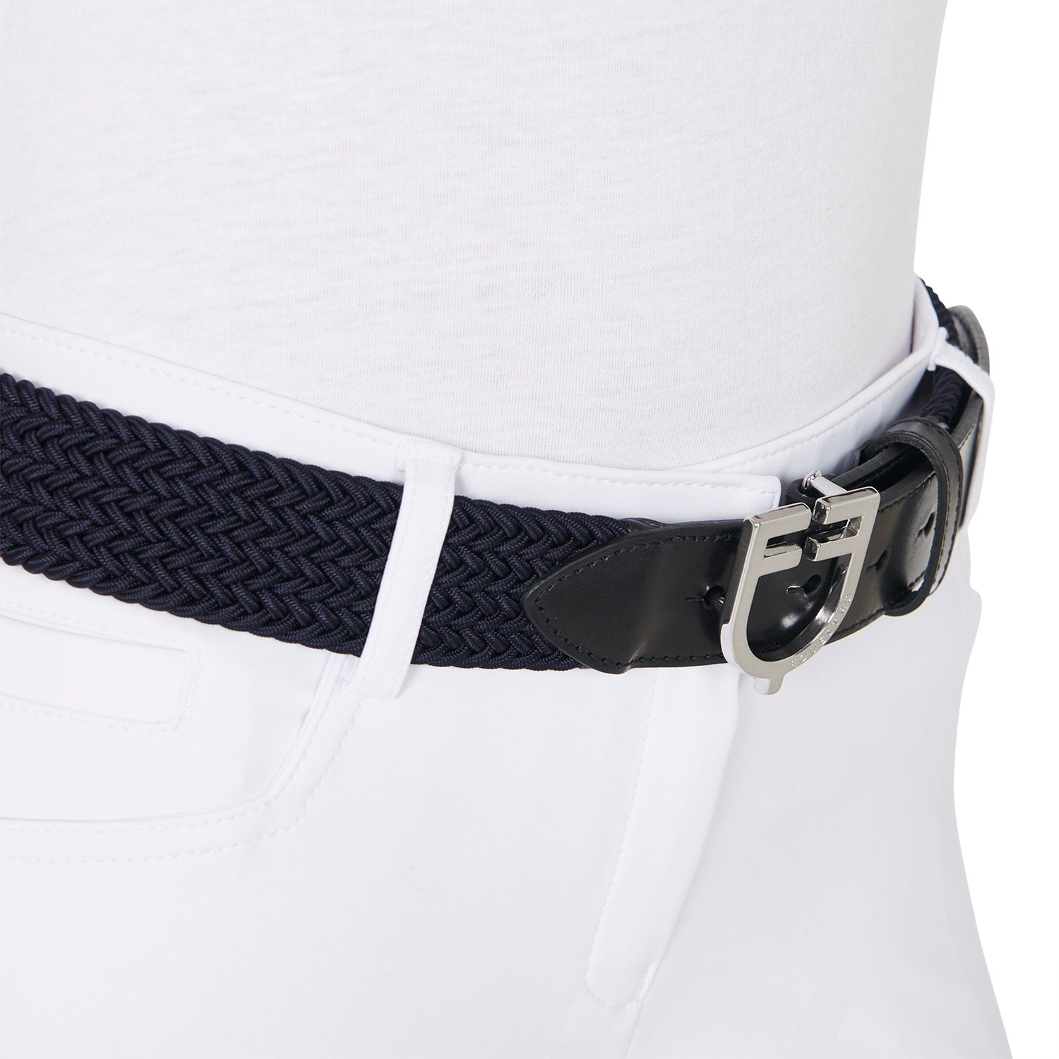 Equestro Leather Elastic belt with Logoed Buckle