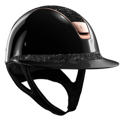 Miss Shield Black Shadowglossy, Black Fine Crystal Medley Top and Frontal Band, Rose Gold Trim and Blazon