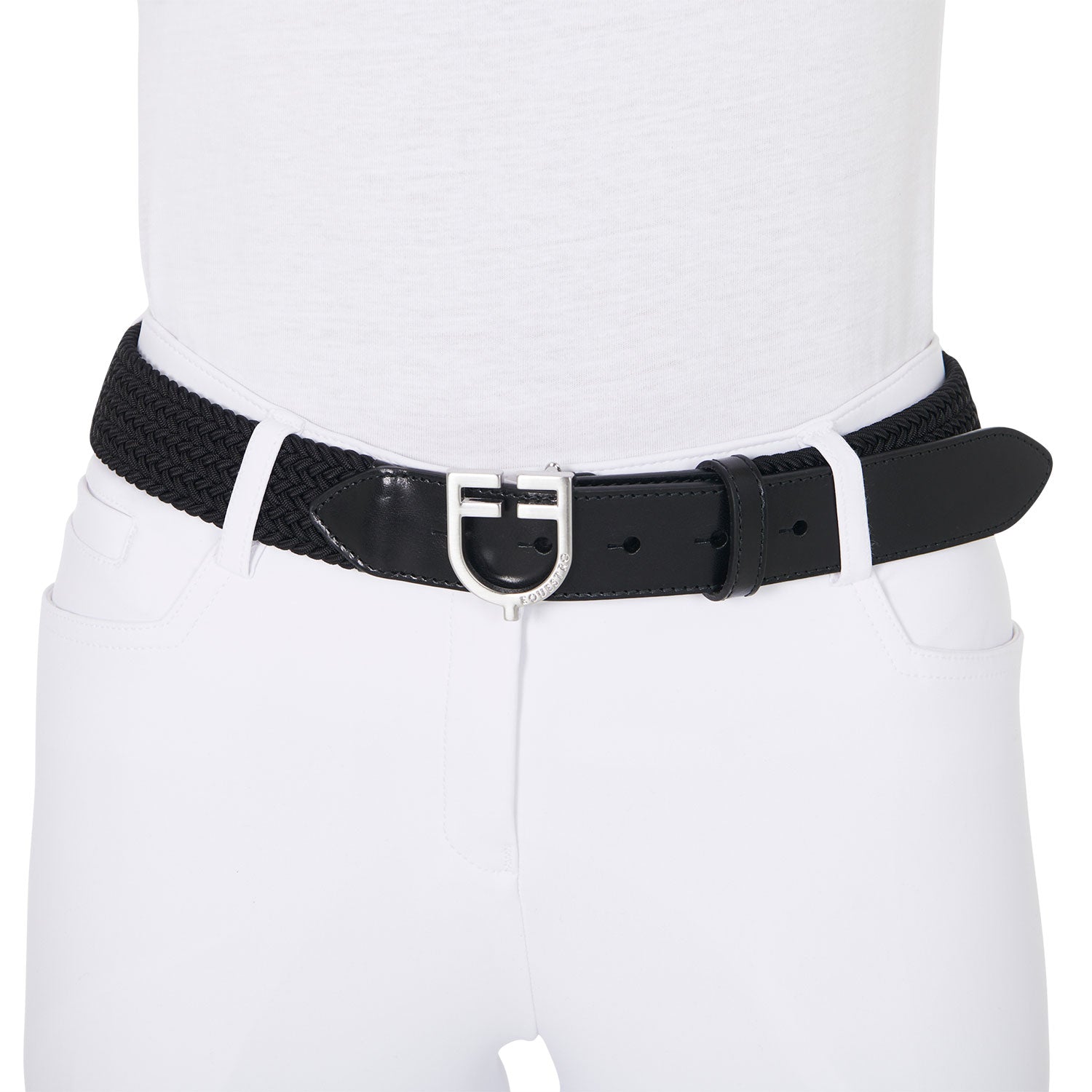 Equestro Leather Elastic belt with Logoed Buckle