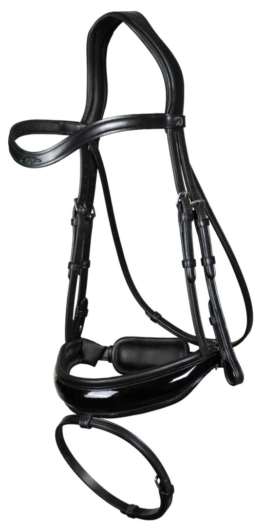 Dy'on Dressage Collection Patent Large Crank Noseband Bridle With Flash